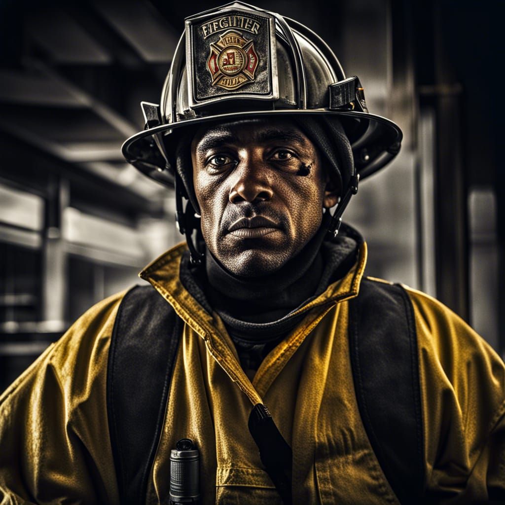 Hyperrealistic Firefighter Portrait in High Definition