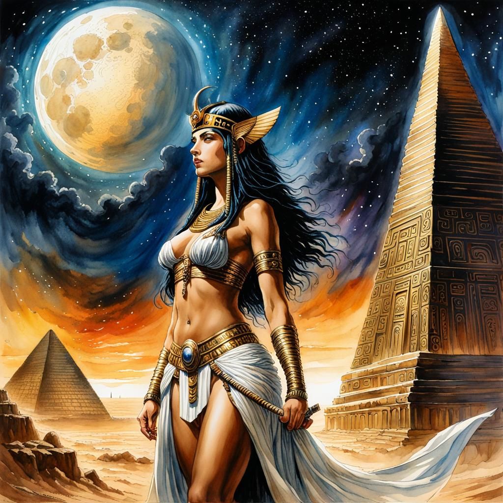 Pharaoh Empress in Watercolor Night Sky