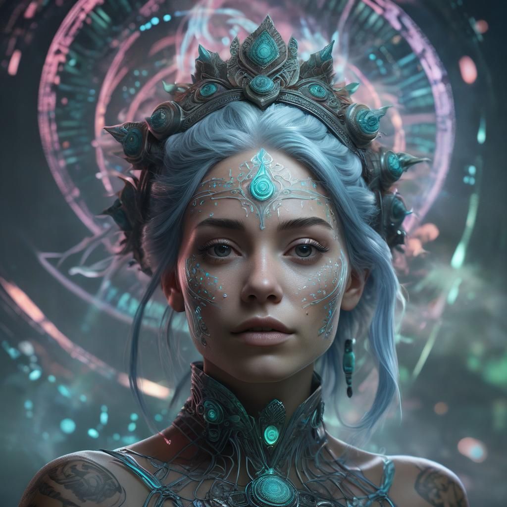 "Chromatic Muse: A Dynamic Portrait of Light and Color"