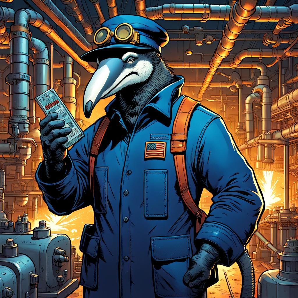Giant Anteater in Chemical Plant: Comic Book Art