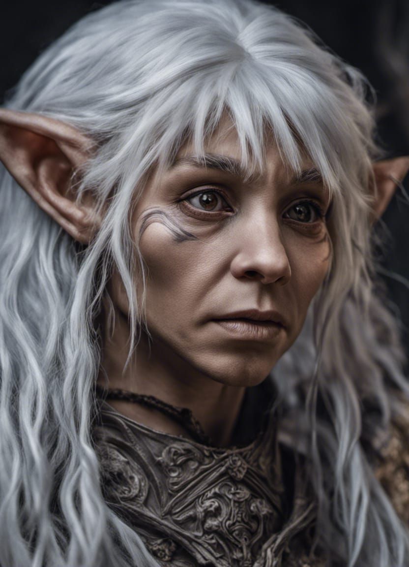 Hyperrealistic Kira from The Dark Crystal with White Hair