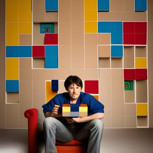 Living Room Made of Tetris Blocks: Professional Portrait