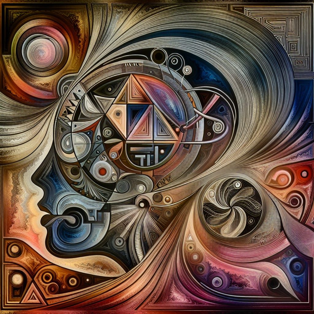 Avant-Garde Geometric Head in Surreal Abstract Image