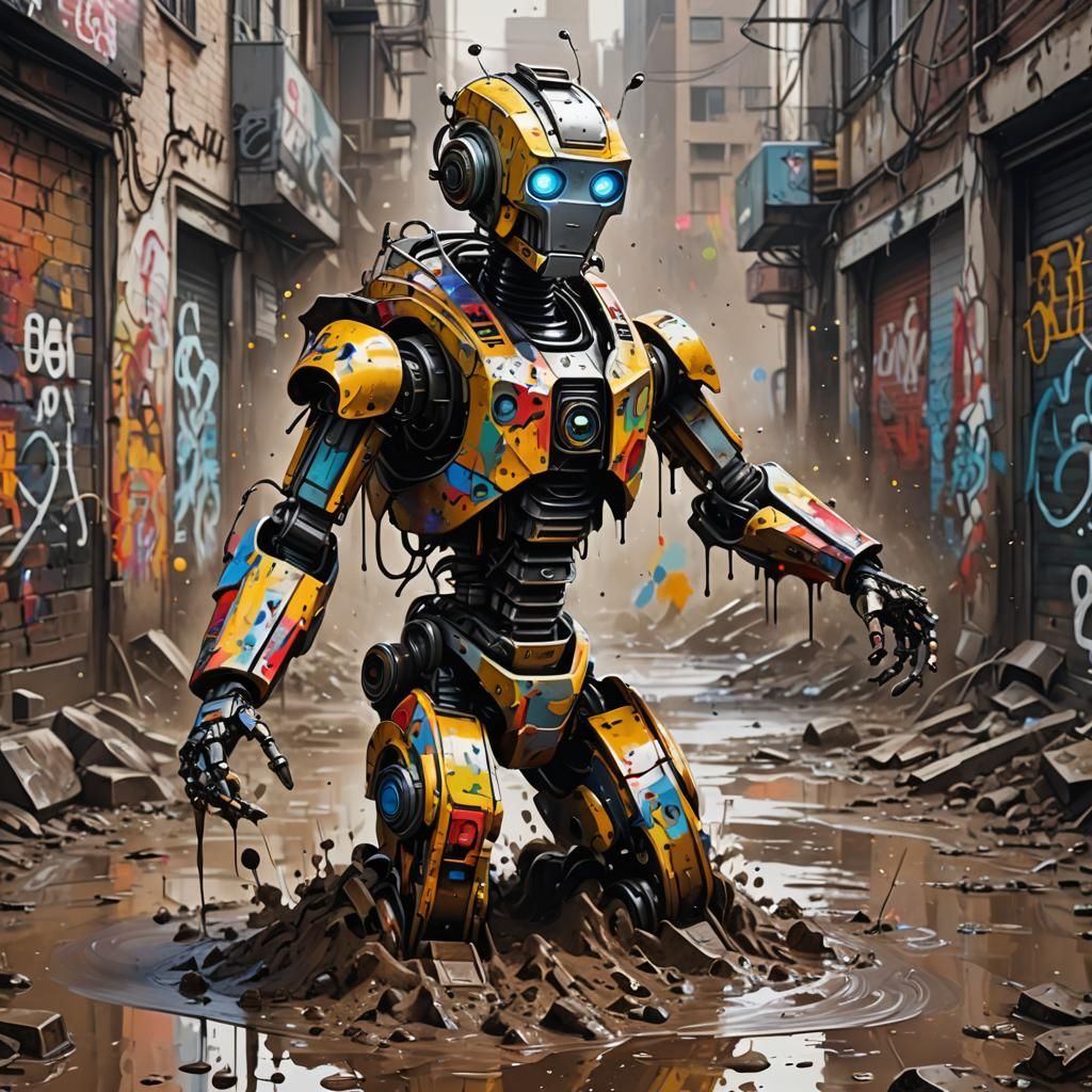 Robot Dances in Mud: Graffiti Splash Art