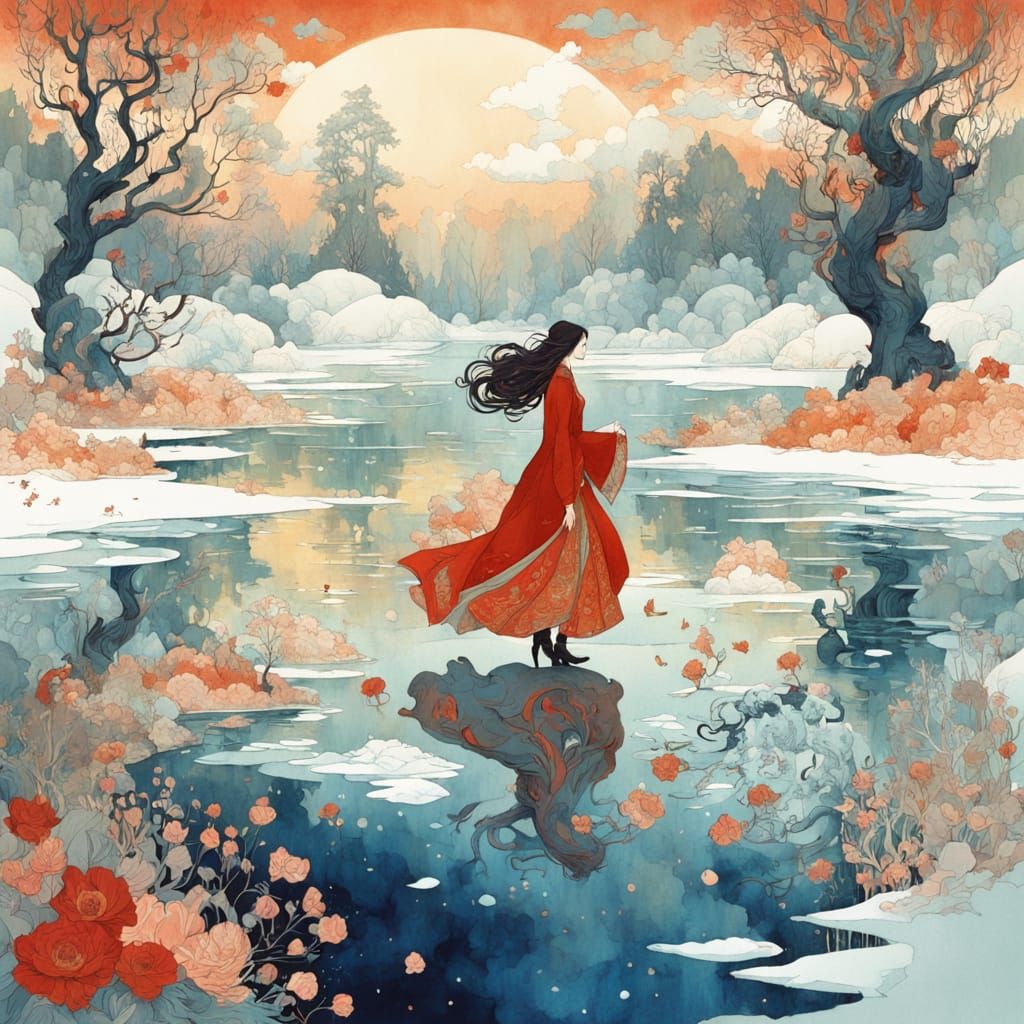 Fairytale Winter Wonderland: Watercolor Portrait of a Girl