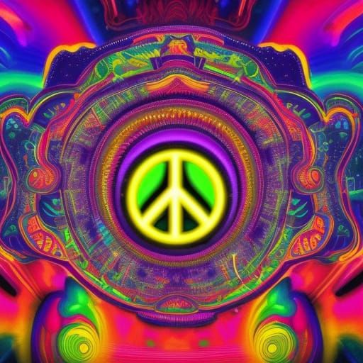 Vibrant Psychedelic Peace Symbol in Neon Colors