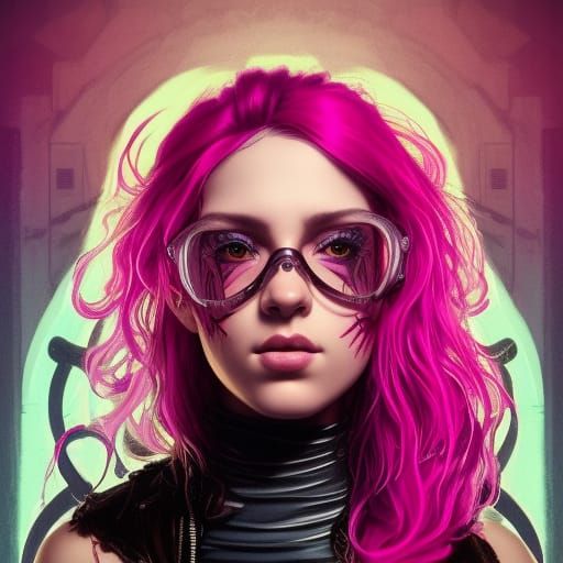Punk Rock Girl in Disco, Hyperdetailed Portrait