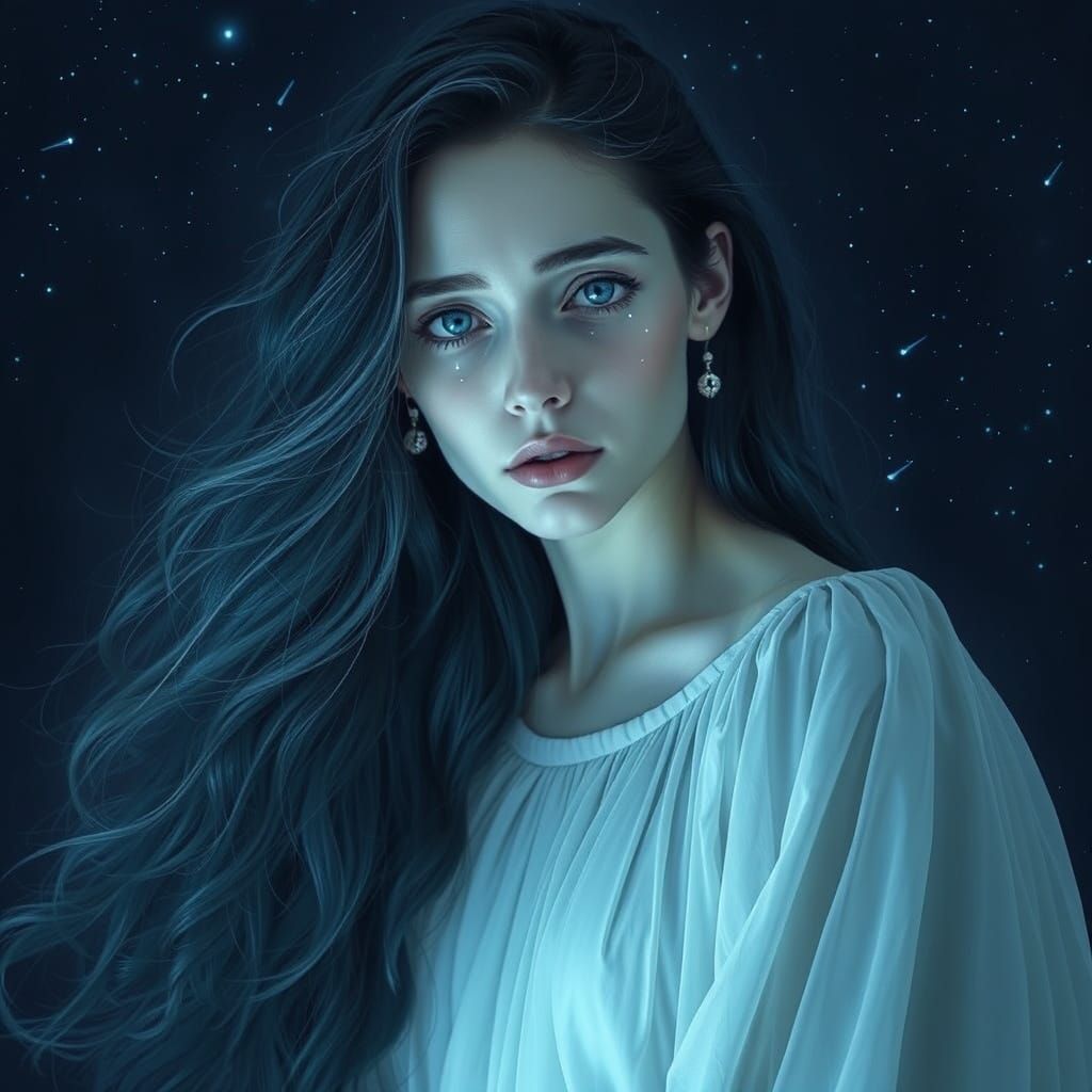 Celestial Sadness: Galaxy Hair and Shooting Star Tears