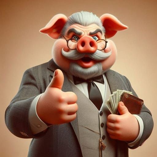 Distinguished Pig Man Approves in Cyberpunk Digital Art