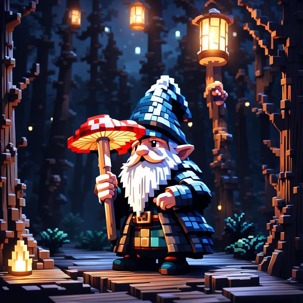 Pixilated Gnome Portrait in Pixel Art Style
