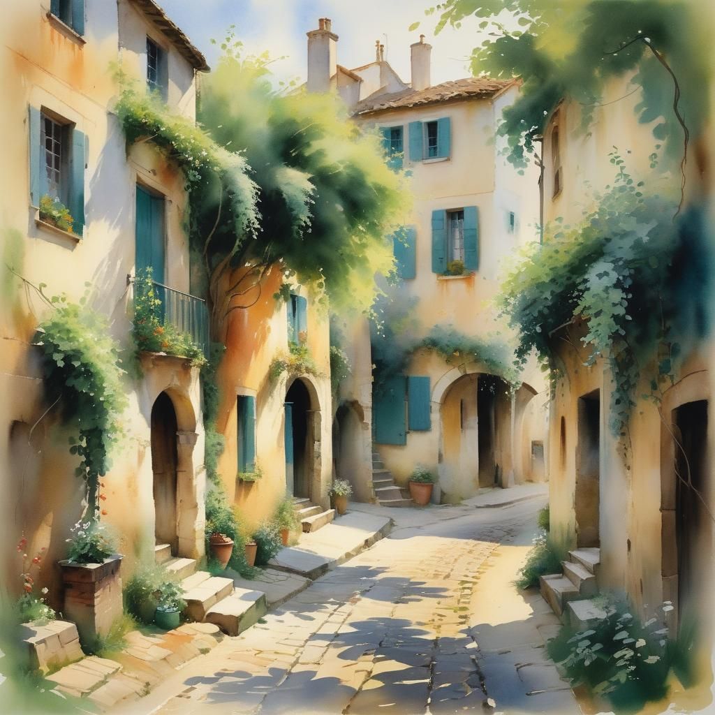 Dreamy Village Scene in Impressionistic Style