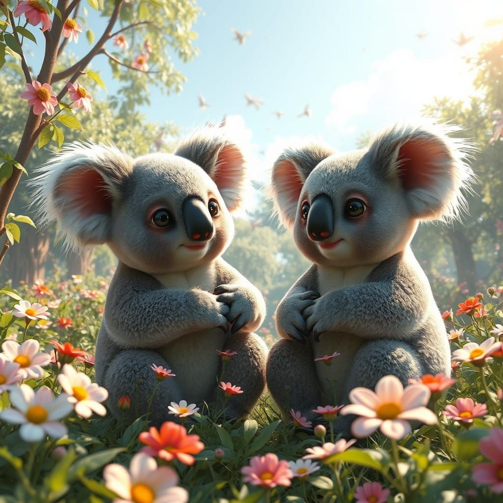 Whimsical Koalas in a Dreamlike Park