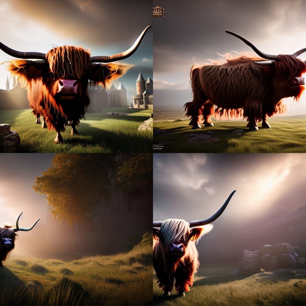 Winged Highland Cow in Epic Castle Grounds
