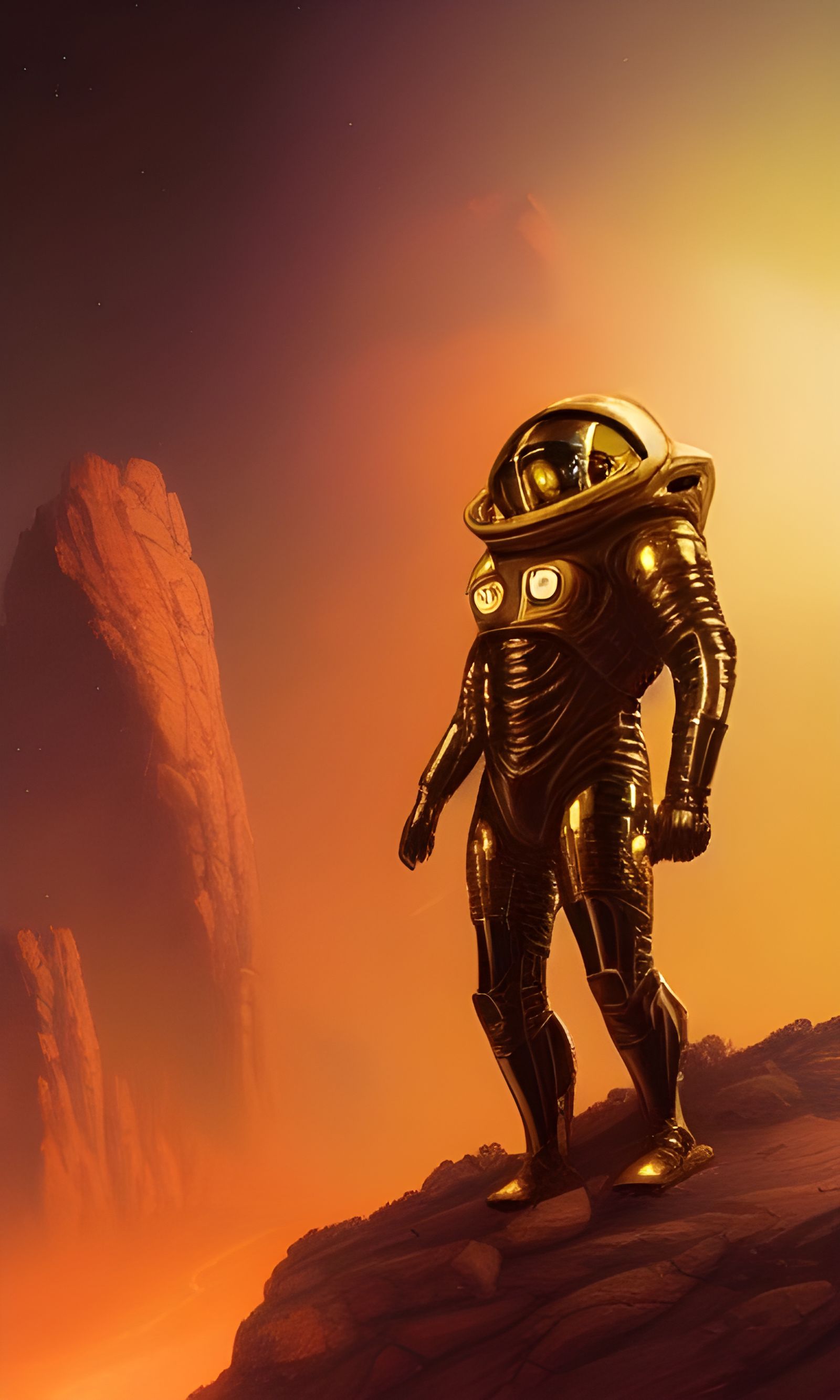 Golden Space Knight Portrait in Retrofuturist Style