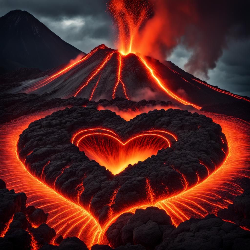 Volcano Eruption Creates Heart in Hyperrealistic Image