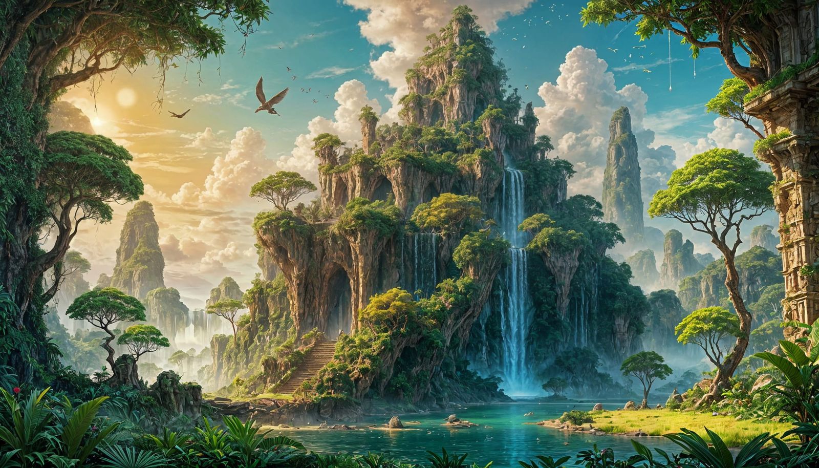 Surreal Tropical Paradise in Vibrant Colors