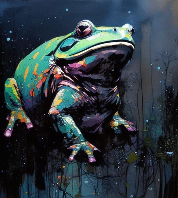 Cartoon Bullfrog Portrait in Sinister Fantasy Style