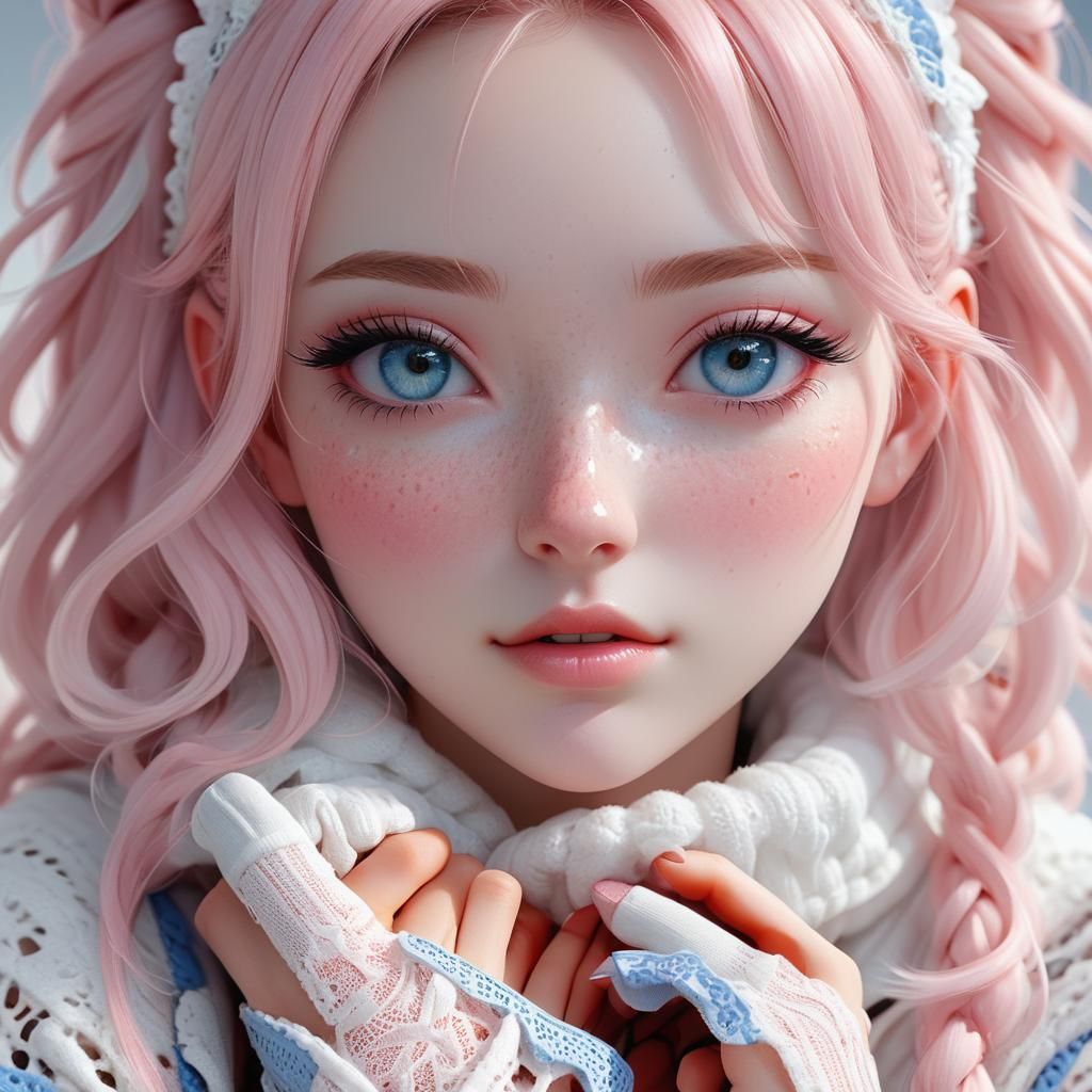 Beautiful Anime Girl with Egirl Makeup in 3D