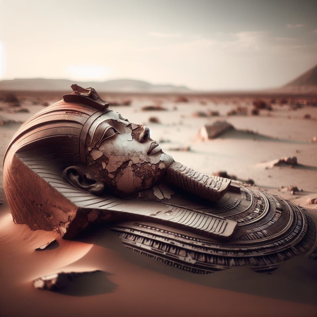 Egyptian Pharaoh Statue in Desert Ruins