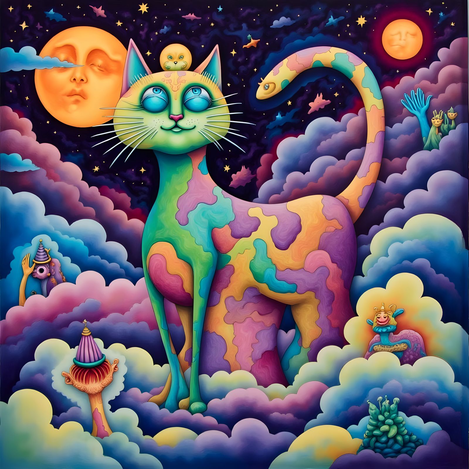 Vibrant Abstract Cat Dreamscape