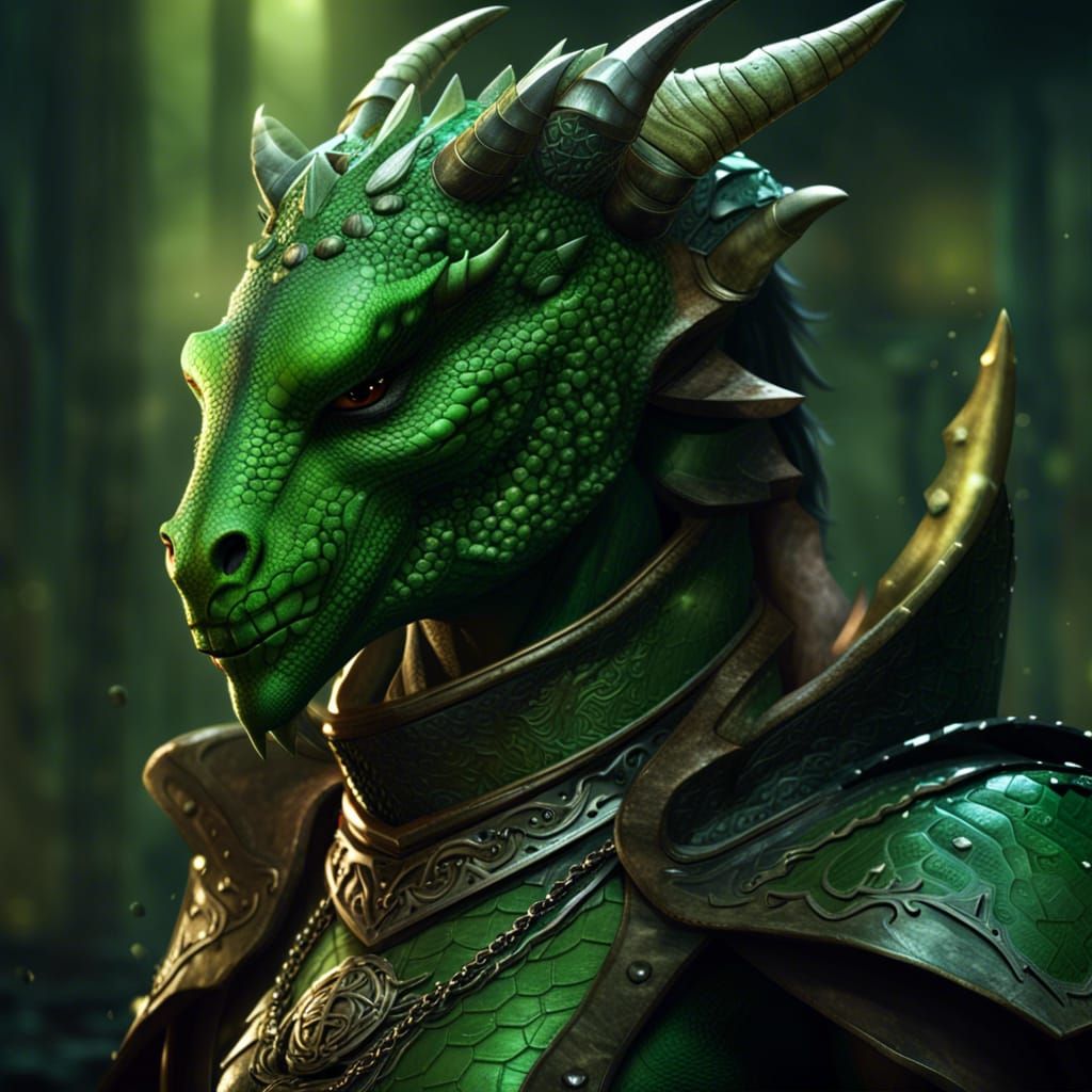 Green Dragonborn Woman: Dark Fantasy Concept Art