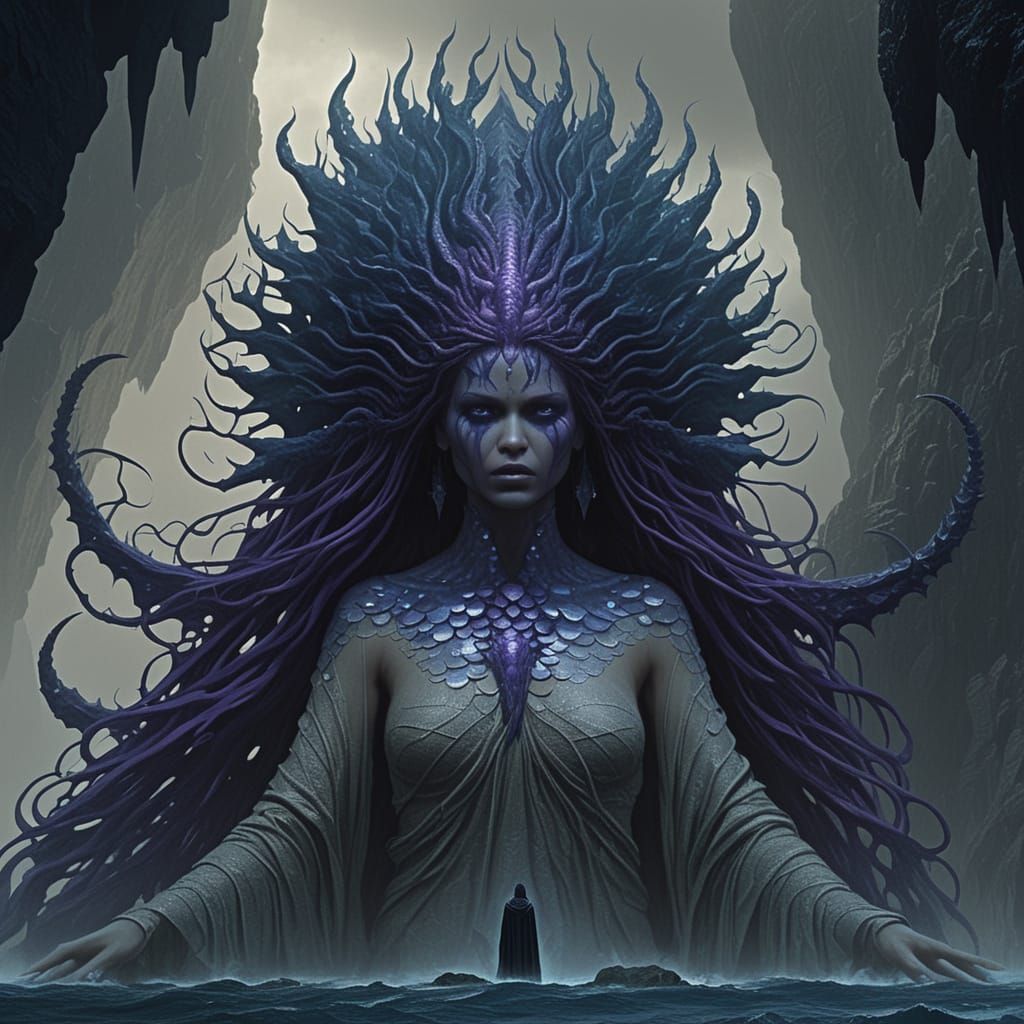 Dystopian Surrealism: Woman on Cliff Overlooking Turbulent S...