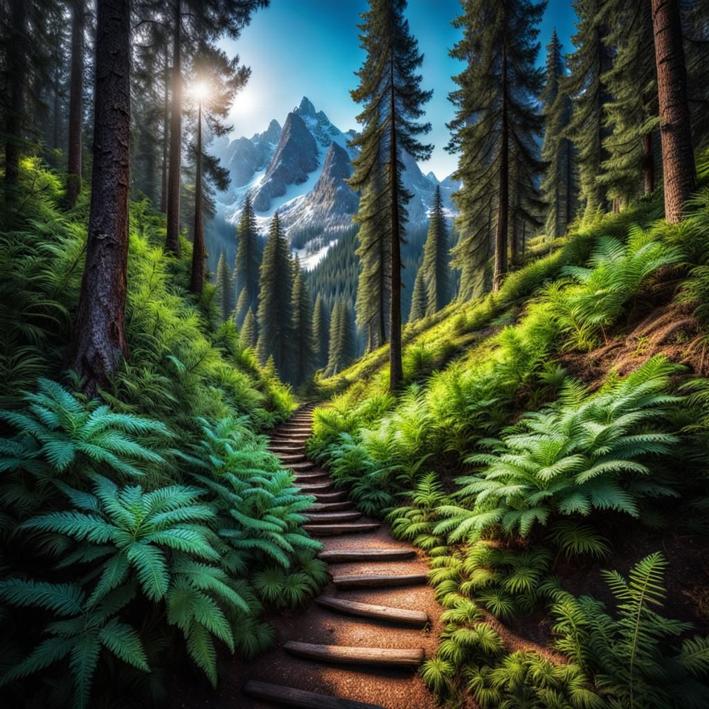 Hyperrealistic Mountain Forest Path in High Definition