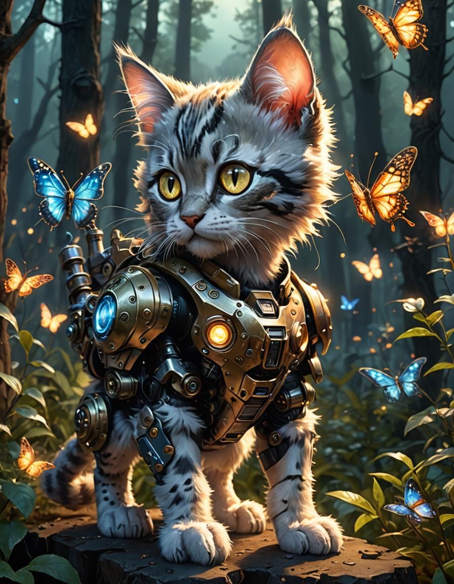 Mechanics - a hyper-realistic digital illustration of a cat