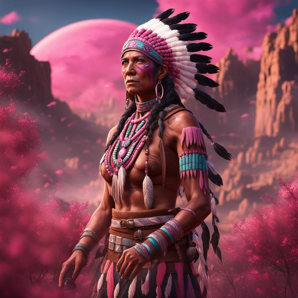 Native American Woman: Breast Cancer Awareness Art