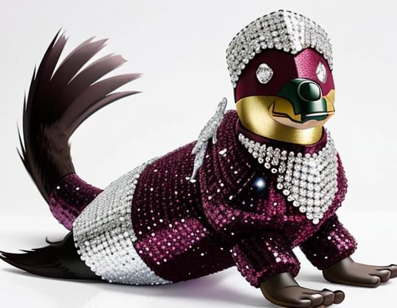 Rhinestone Platypus on Velvet, Futurist Style