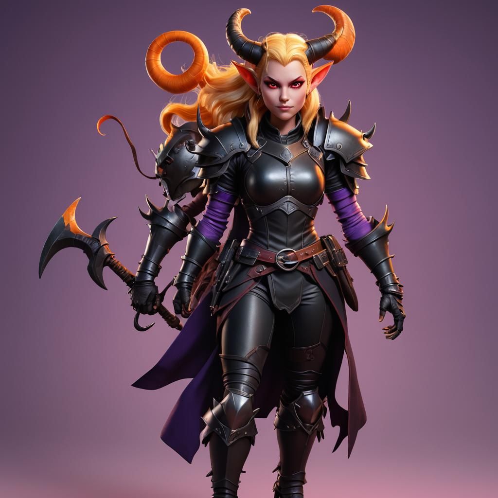Tiefling in Leather Armor: Pixar-Style 3D Digital Art