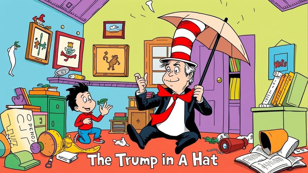 Donald Trump as Whimsical Cat in a Hat Causes Chaos in Color...