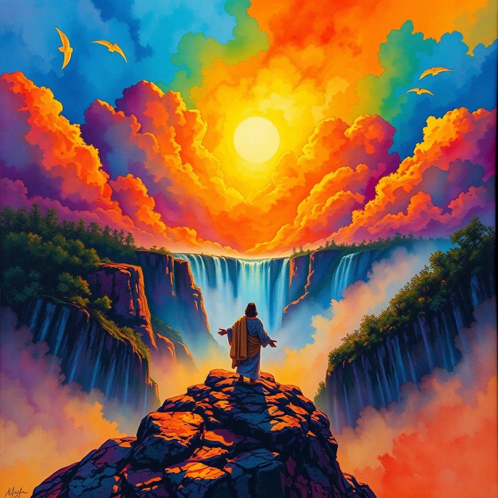 Jesus by the Shore: Abstract Expressionist Batik