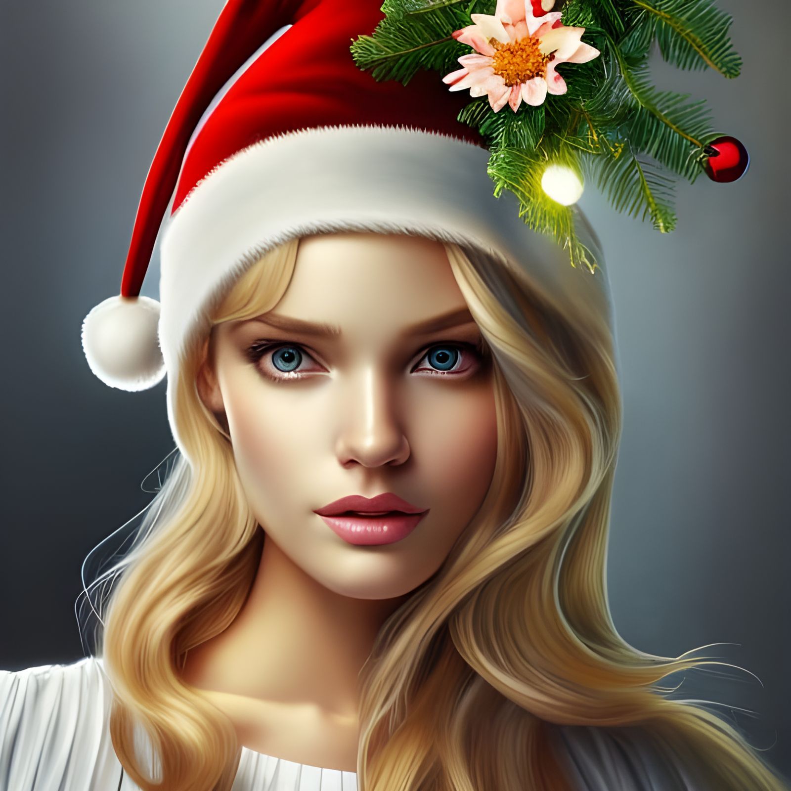 Festive Blonde in Sunny Garden: Hyperrealistic Portrait