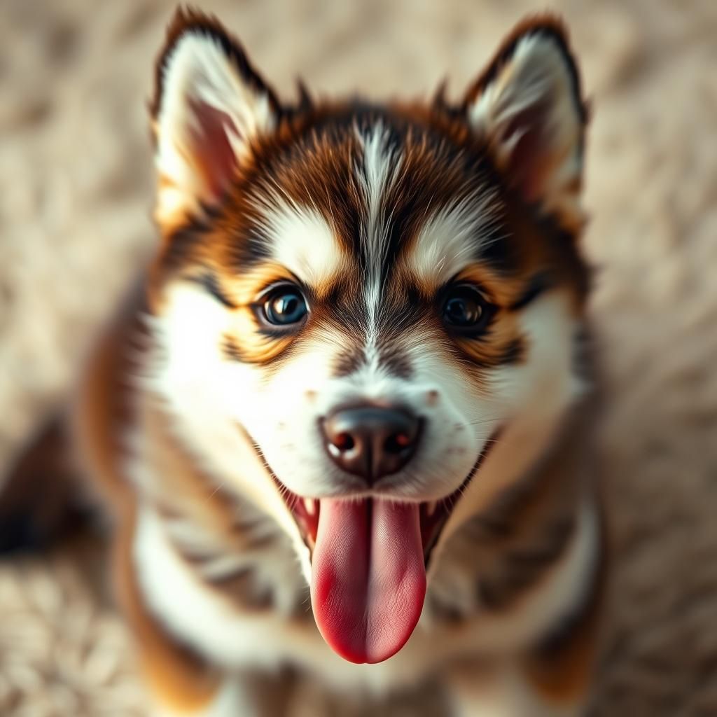 Smiling Husky Puppy Portrait in Golden Light