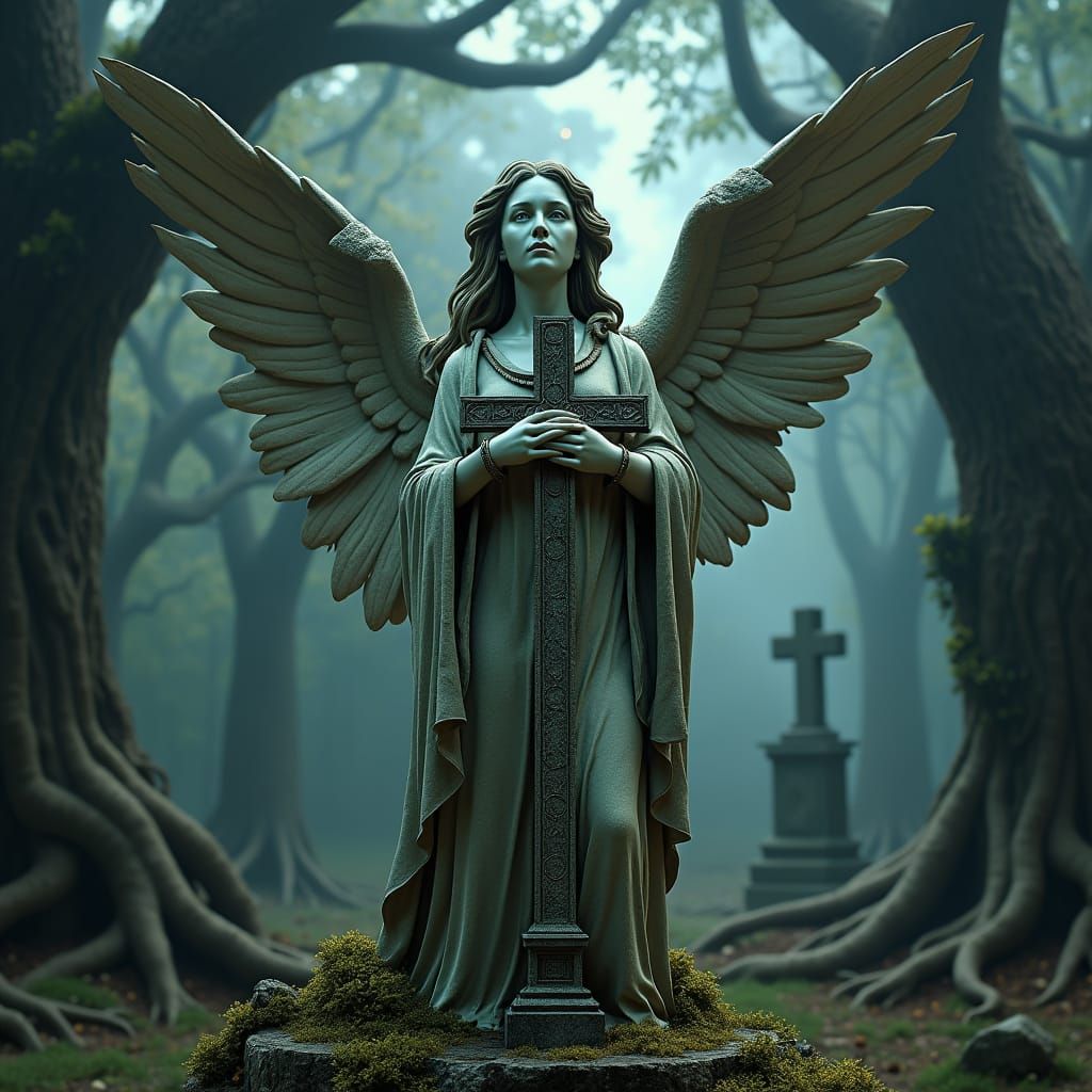 Stone Angel in Ancient Cemetery, Gothic Sculpture
