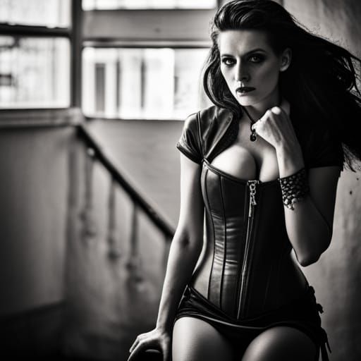 Cyberpunk Vampire Witch Portrait in Gothic Corset