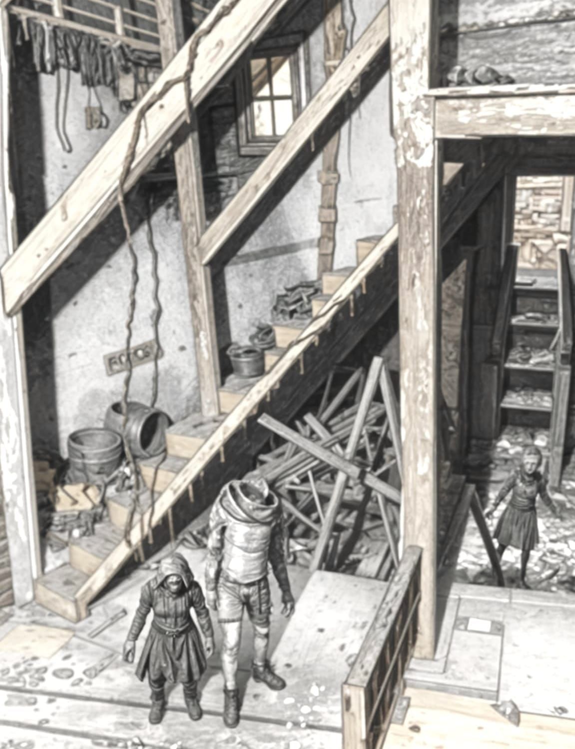 Squalid Basement Stairs in Detailed Matte Painting