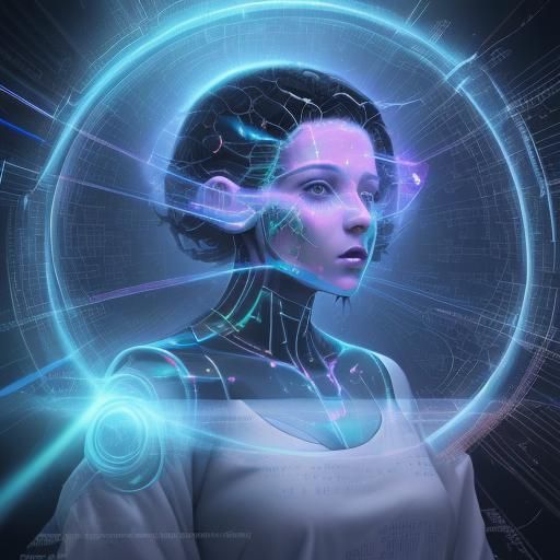 Digital Revolution: Holographic Cosmic Illustration in Mixed...