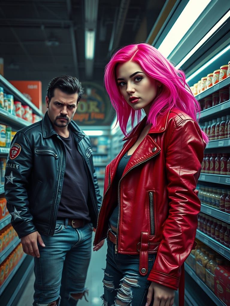 Vibrant Strawberry-Haired Woman Stands Out in Gritty Superma...