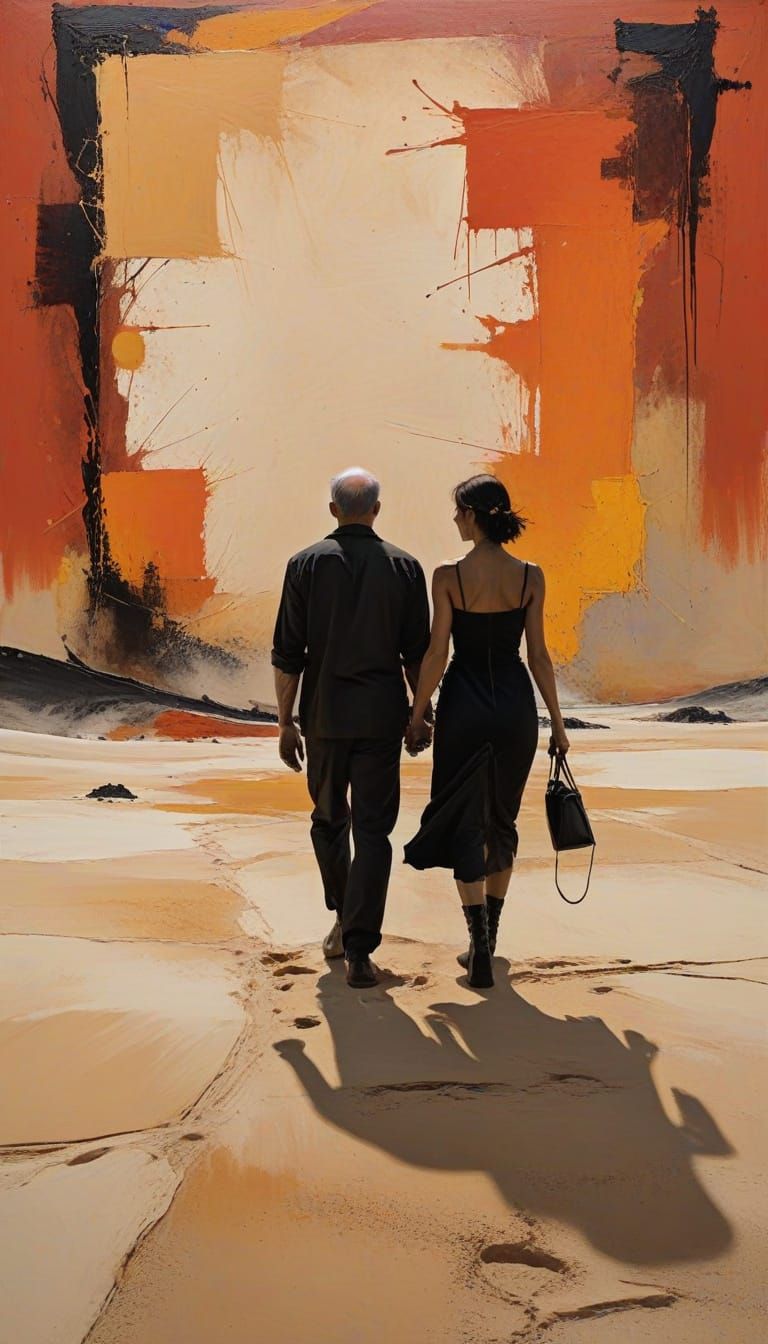 Nomadic Couple in Dreamlike Abstract Expressionism