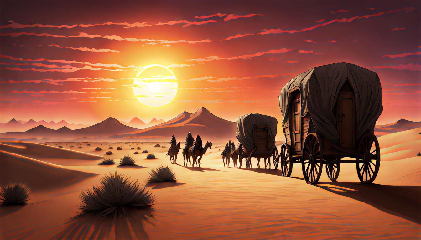 Dramatic Desert Caravan at Sunset: Dungeons and Dragons