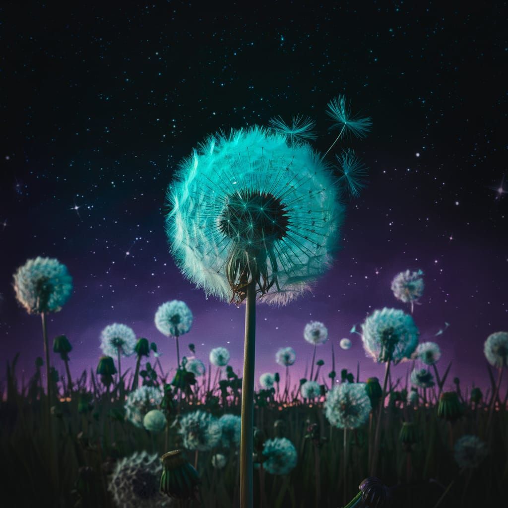 Turquoise Dry Dandelion in Cosmic Bloom