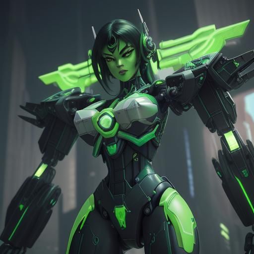 Shego Piloting a Giant Mecha in Sci-Fi Style
