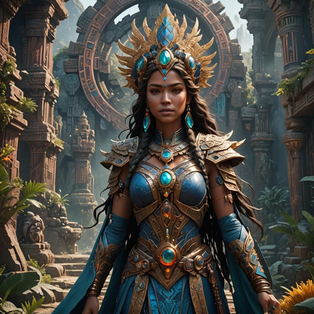 Realistic Aztec Goddess: Detailed Matte Painting