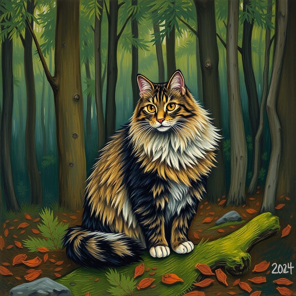 Norwegian Forest Cat as Van Gogh Painting