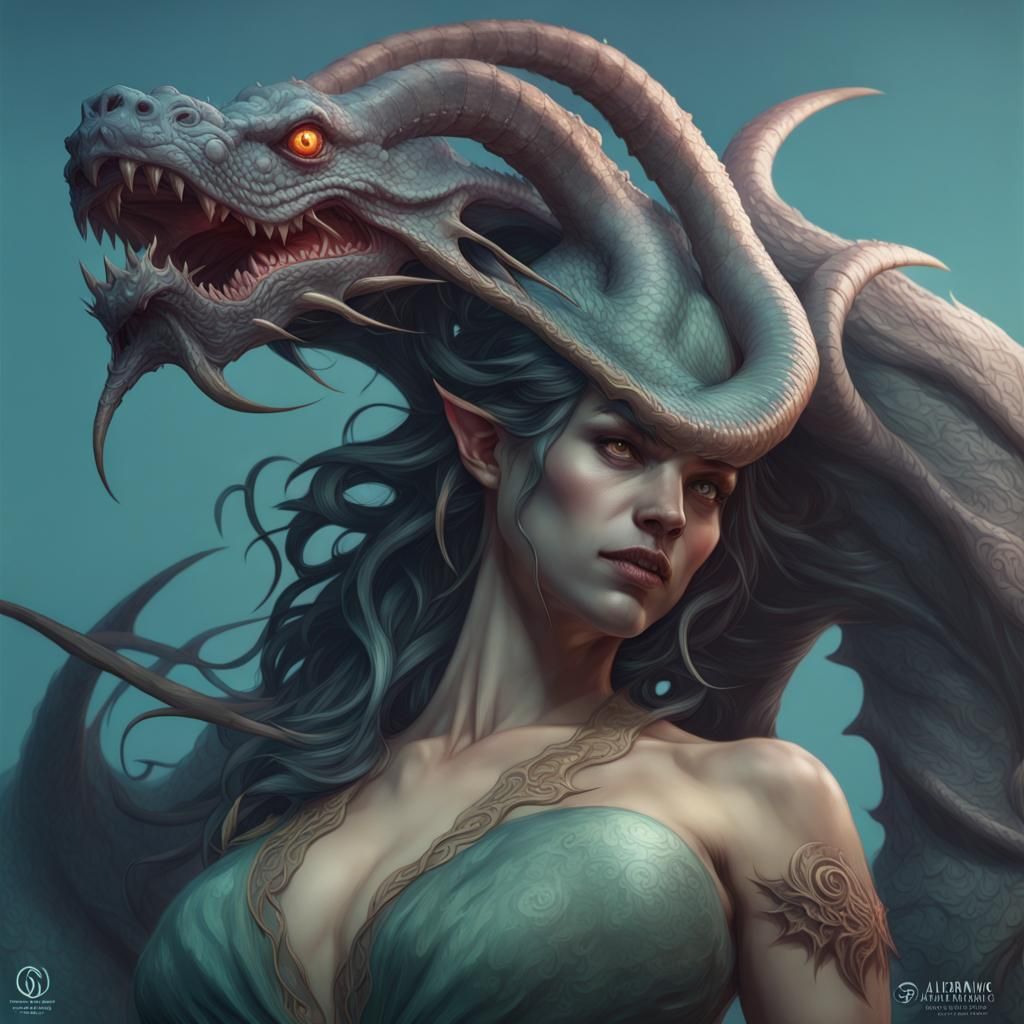 Detailed Sea Serpent Demon Portrait