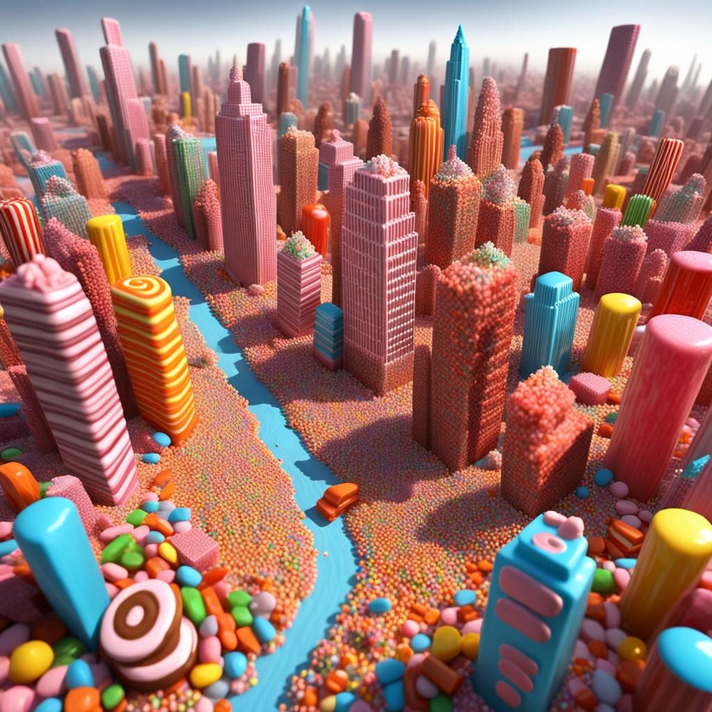 Vibrant Candy Cityscape in Pop Art Style