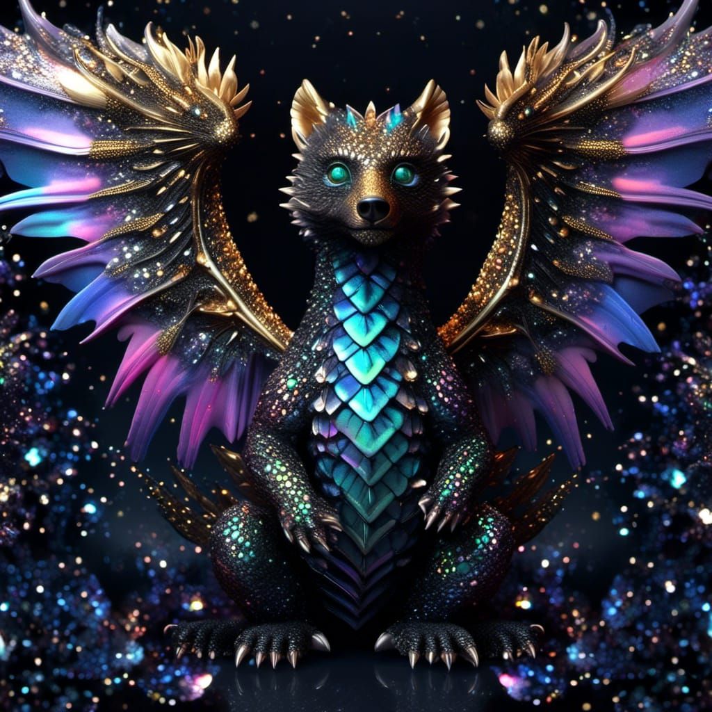 Adorable Winged Baby Bear Dragon with Sparkly Eyes