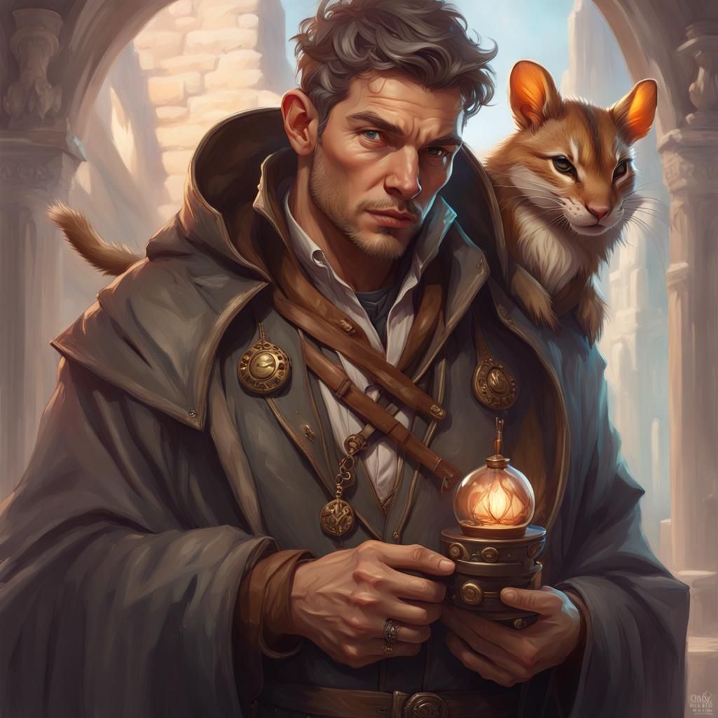 Wizard and Familiar Portrait in Digital Art Style